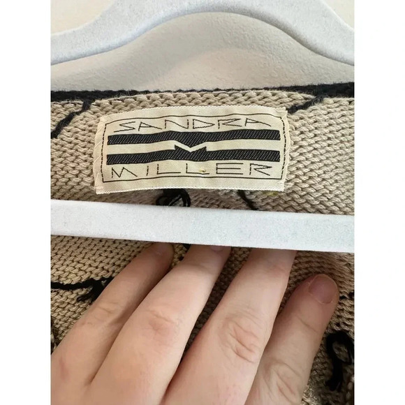 Vintage Sandra Miller Handloomed Artwear Deco Cardigan Grandmacore OS Black Tan - Picture 5 of 5